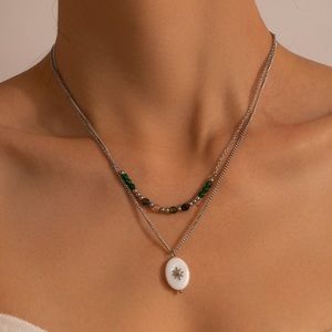 Multicolor Gemstones Silver 2 Layer Necklace